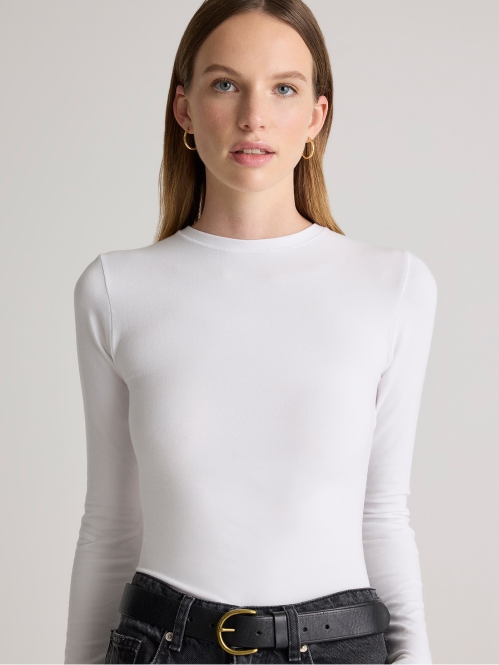 Quince Stretch Cotton Jersey Fitted Long Sleeve Bodysuit L Layering Capsule - Picture 1 of 4